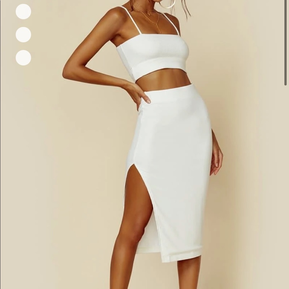 Stillwater LA white rib crop top S & skirt XS